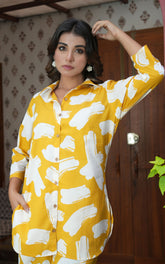 Yellow Floral Printed Cotton Co-ord Set With Pocket